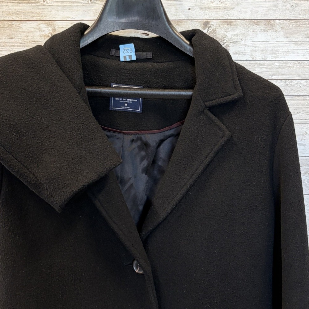 Abercrombie & Fitch Womens M Coat Long Black Wool Blend Jacket 3 Button Y2K